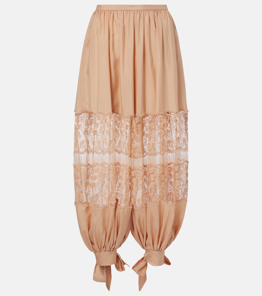 

Шелковые брюки-палаццо с кружевной отделкой Chloé, Biscuit Pink