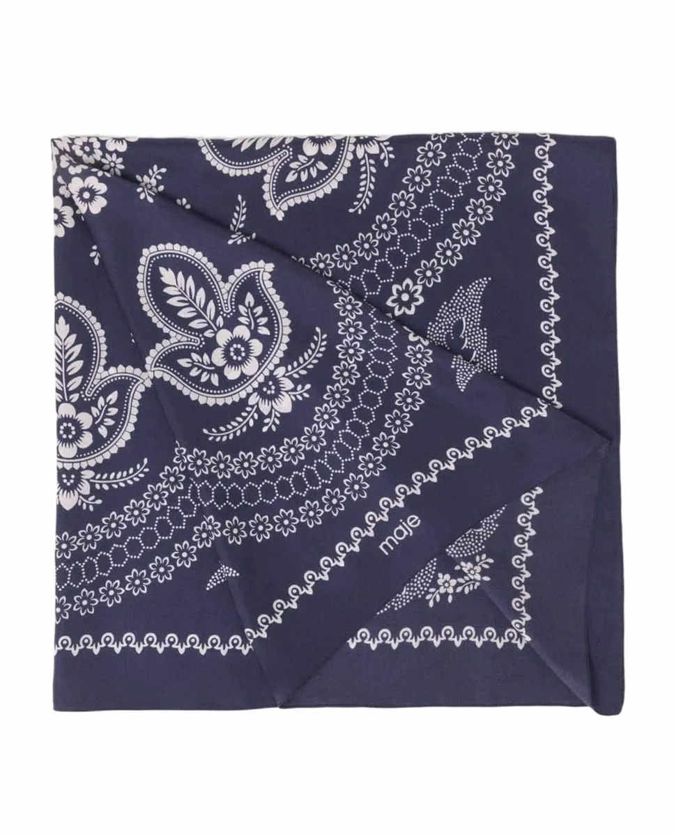

Женский шелковый платок 90x90 с принтом Maje, темно-синий