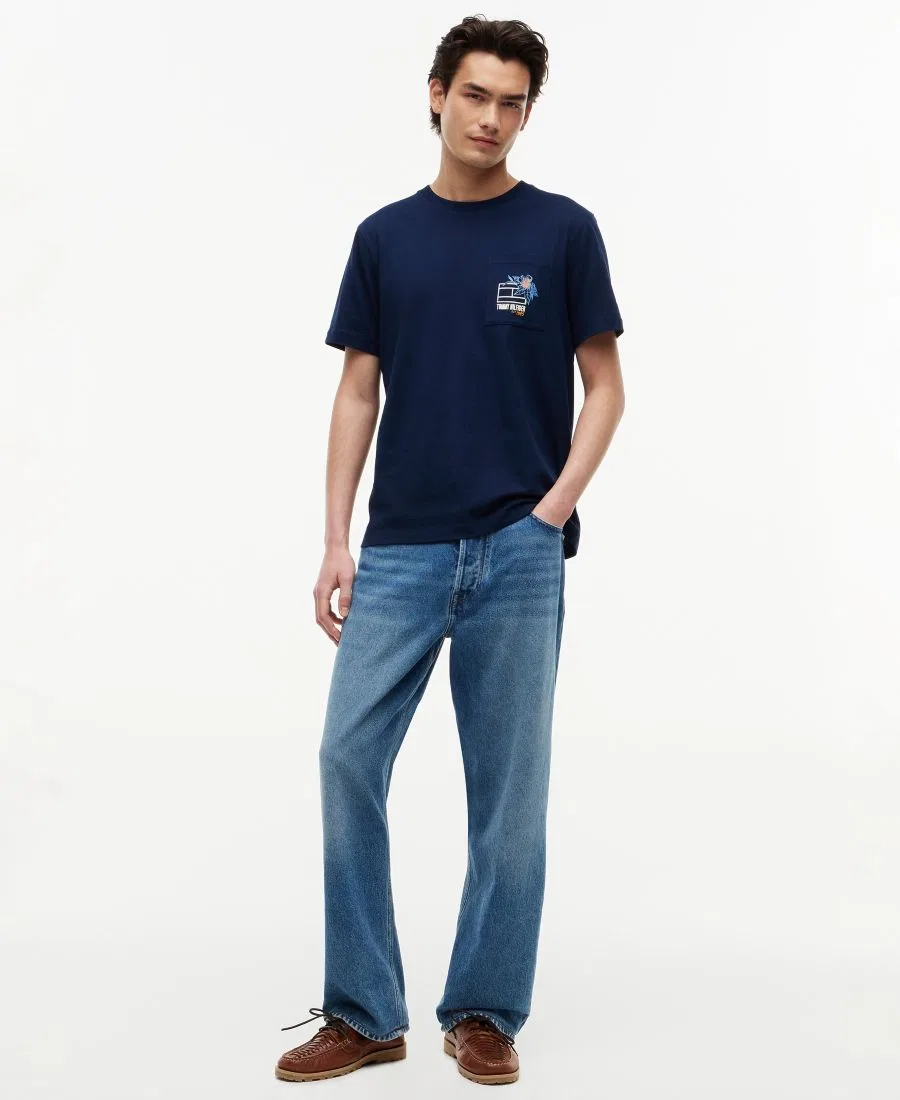 Мужская летняя футболка прямого кроя с цветочным принтом и карманом Tommy Hilfiger, Carbon Navy — фото 2