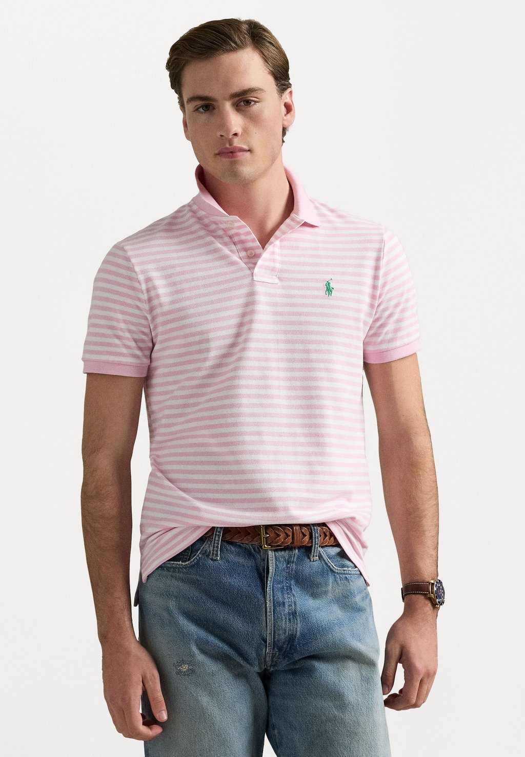 

Рубашка поло CUSTOM SLIM FIT STRIPED MESH POLO SHIRT Polo Ralph Lauren, розовый