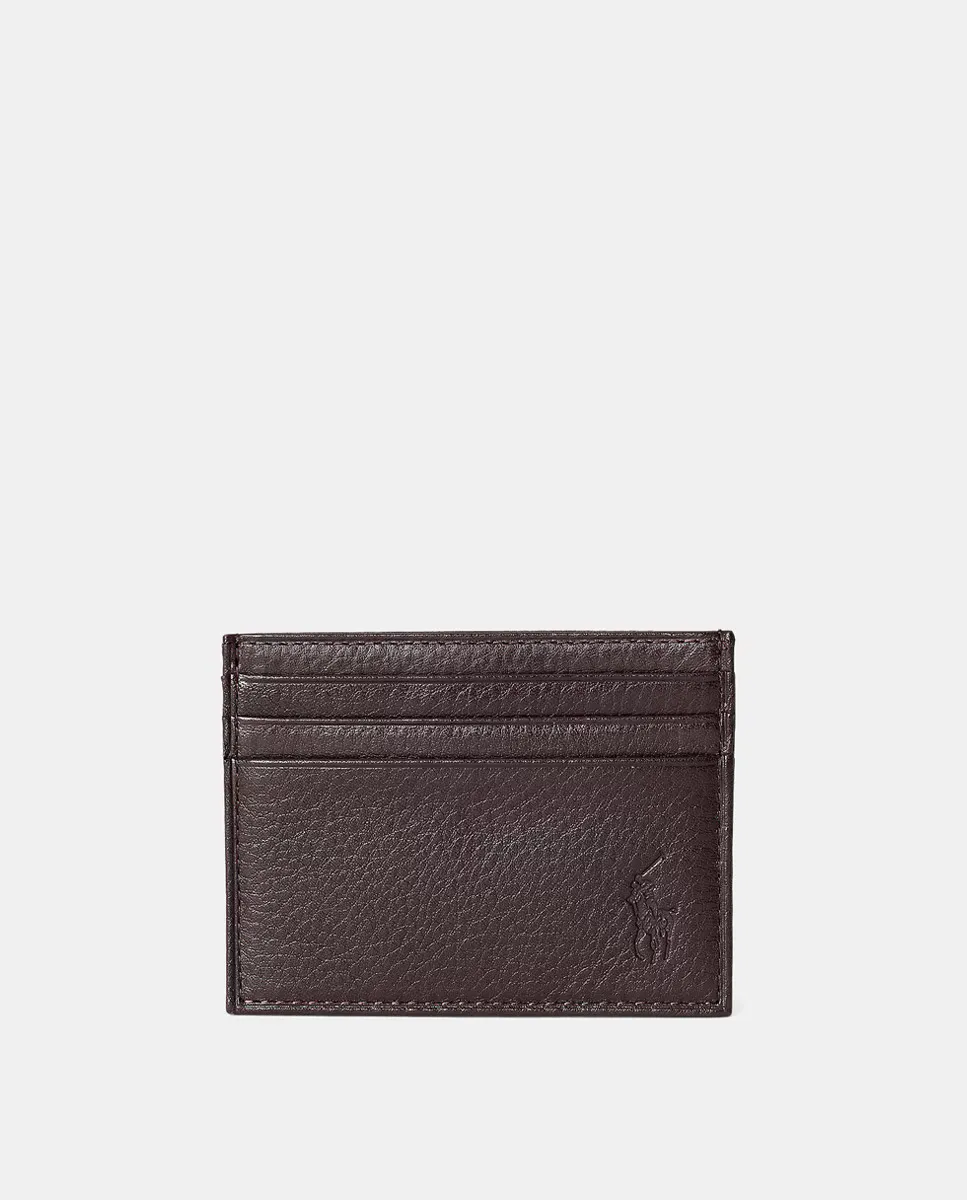 

Мужской однотонный держатель для карт из зернистой кожи Ralph Lauren, коричневый