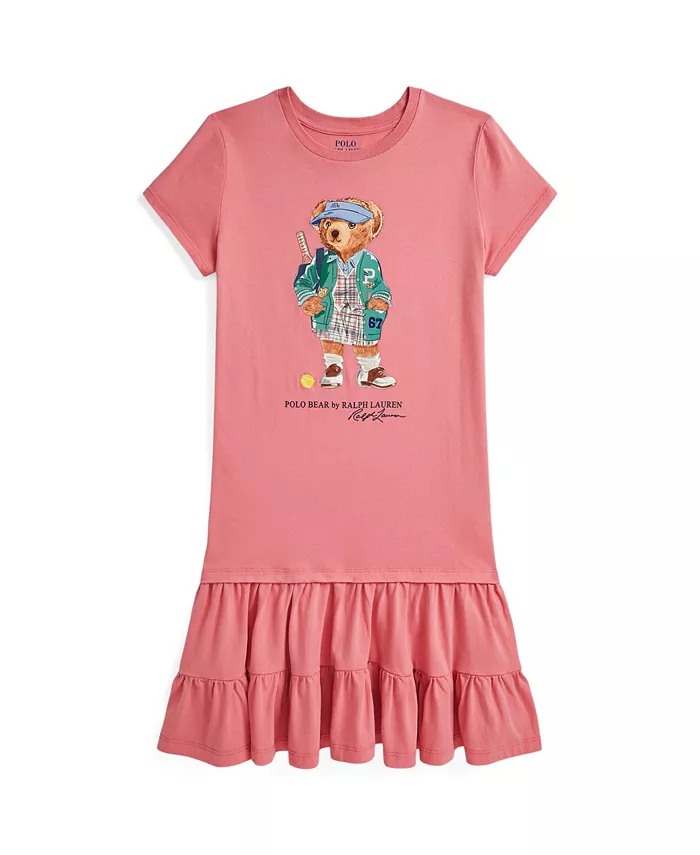 

Платье из джерси с ярусами и принтом Polo Bear для девочек постарше Polo Ralph Lauren, розовый