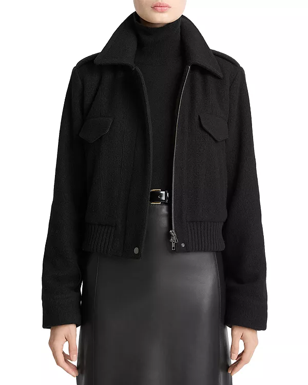 

Укороченная куртка из шерстяной смеси Vince, черный