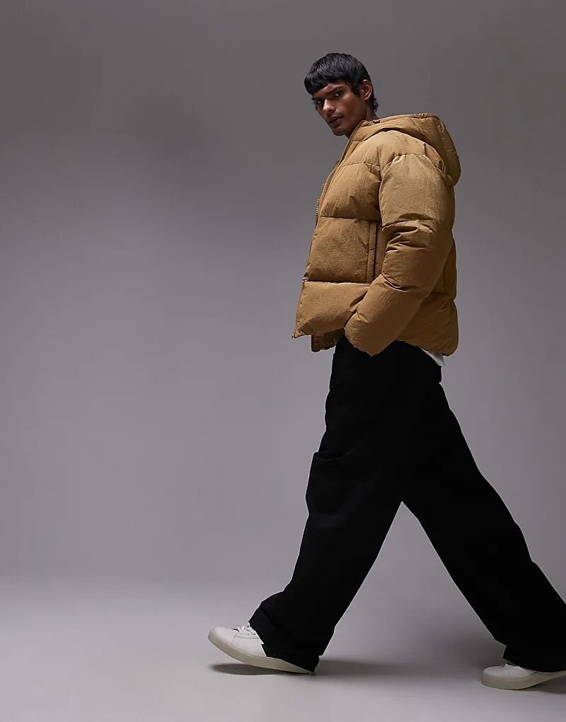 

Фактурная куртка-пуховик с капюшоном горчичного цвета Topman