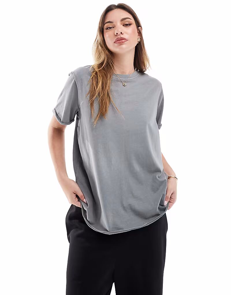 

Футболка свободного кроя ASOS DESIGN с необработанными краями, классического кроя, стираная, темно-серого цвета