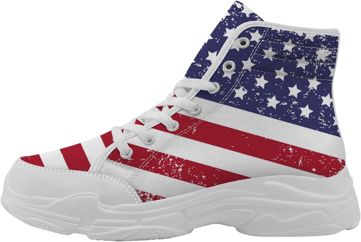 

Женские кеды на высокой подошве с флагом США, красно-бело-синие, из канвы, подарок для мужчин Quorax