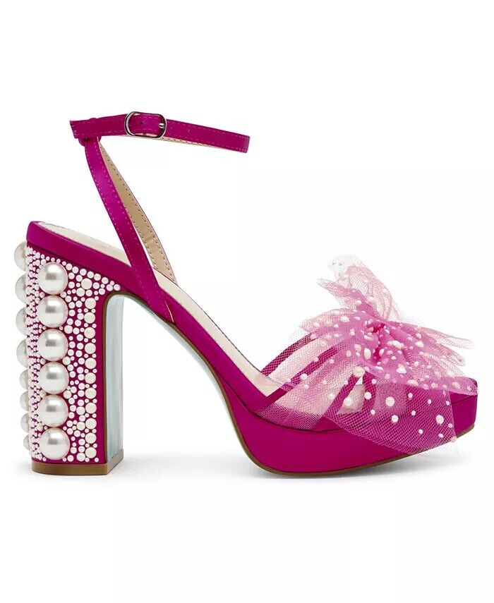 Женские сандалии Lulu на блочном каблуке с сетчатым бантом Betsey Johnson, розовый — фото 2