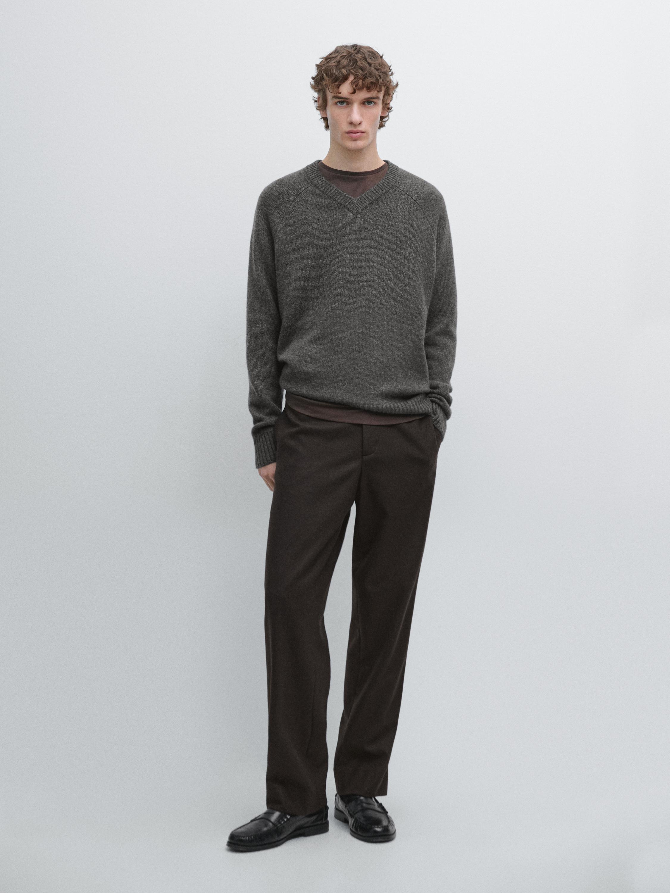 

Брюки из смесовой шерсти в стиле total look Massimo Dutti, brown