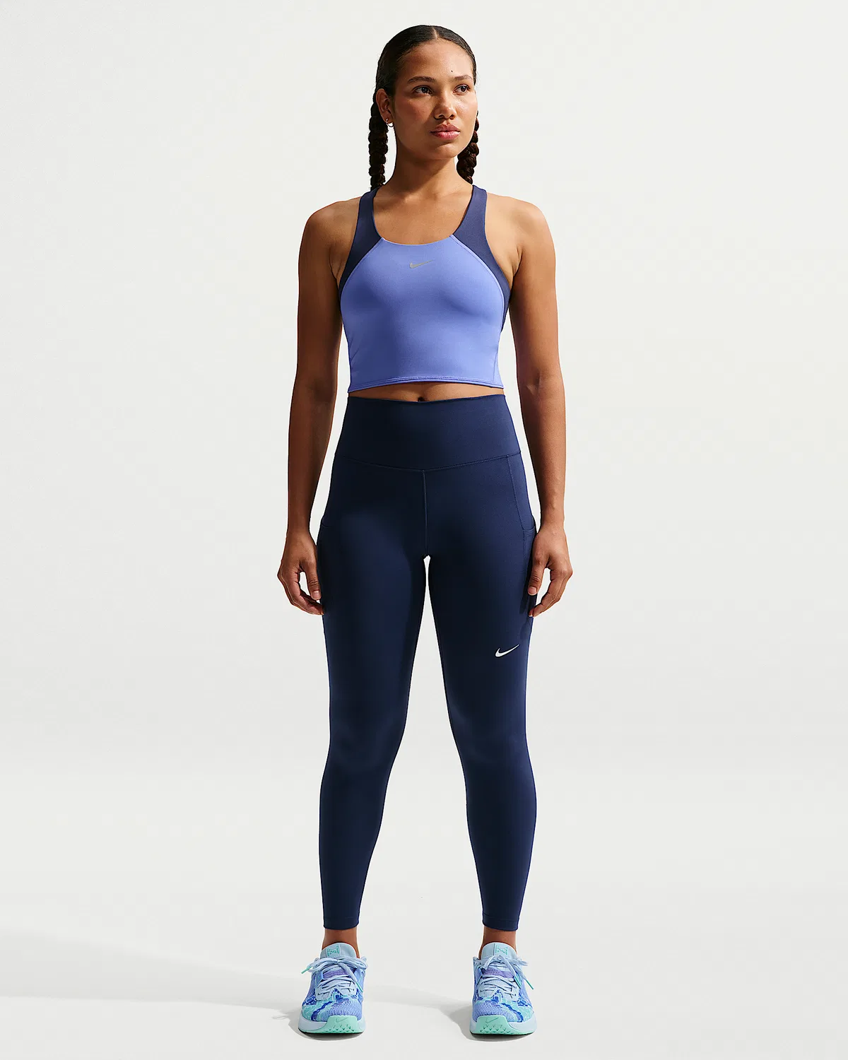 Женские леггинсы Nike One с высокой талией 7/8 и карманами, Midnight Navy/White
