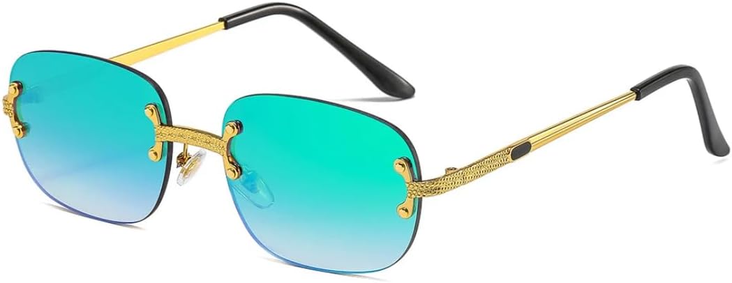 

Роскошные дизайнерские солнцезащитные очки без оправы для женщин и мужчин, популярный винтажный панк, маленькие солнцезащитные очки с зеркальными линзами SZVVBKK, Mirror Green