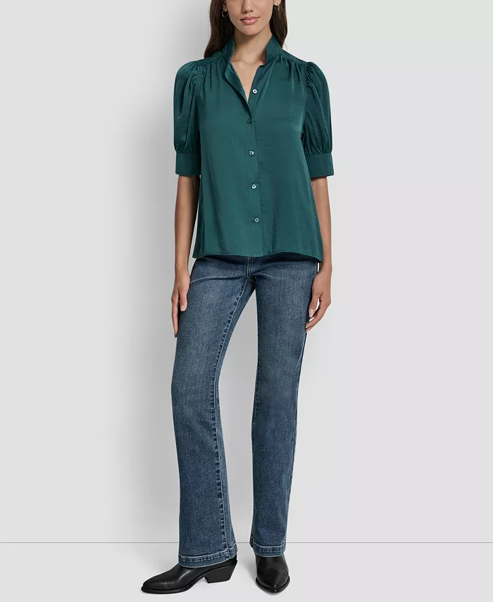 

Женская рубашка с воротником-стойкой и рукавами-буфами DKNY Jeans, зеленый
