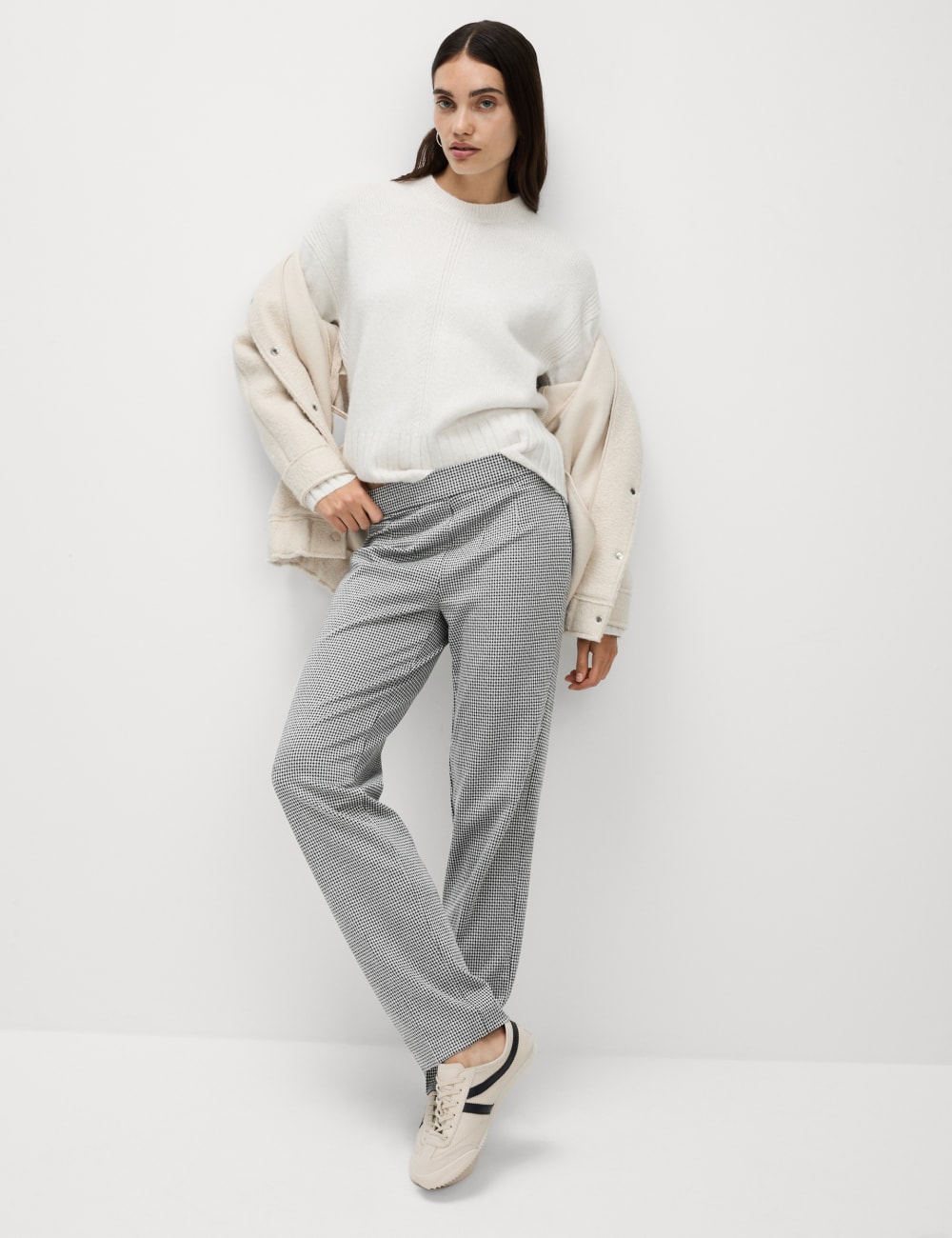 

Джерси клетчатые прямые брюки Marks & Spencer, черный
