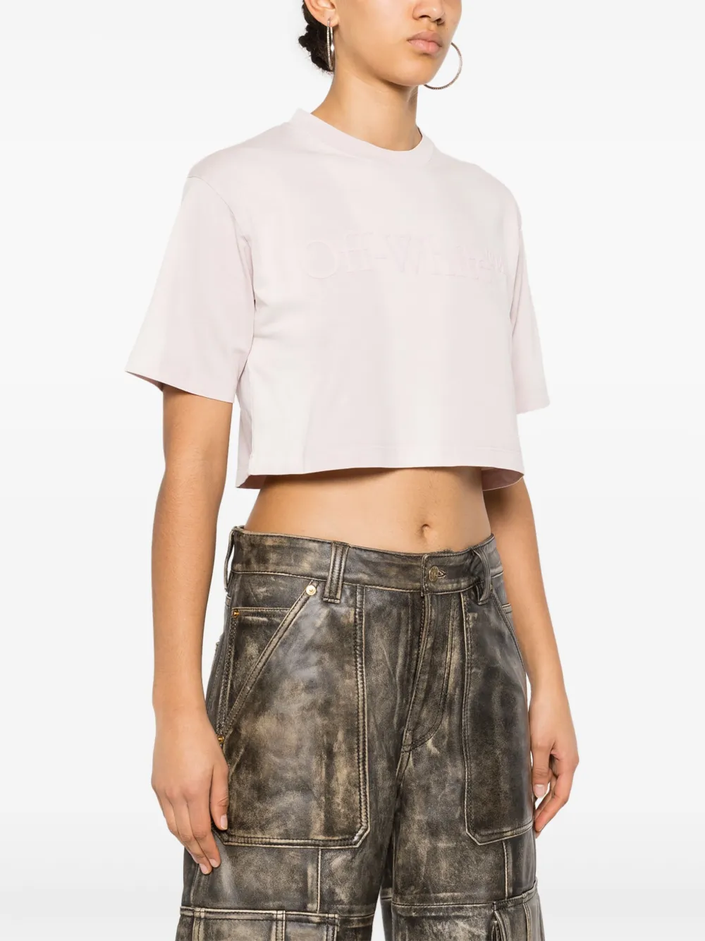 Укороченная футболка с логотипом OFF-WHITE, розовый — фото 3