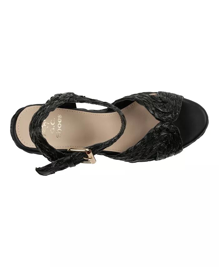 Женские босоножки на танкетке из рафии Maya GC Shoes, черный — фото 4