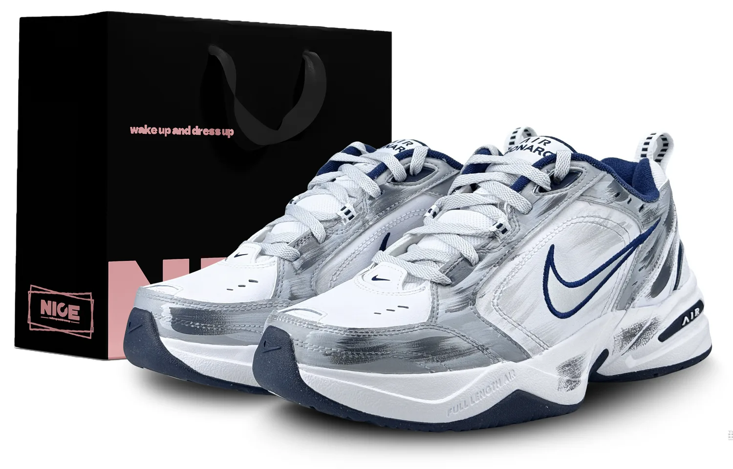 Nike Air Monarch 4 Abrasion Resistant Low top Chunky Sneakers Unisex Gray White