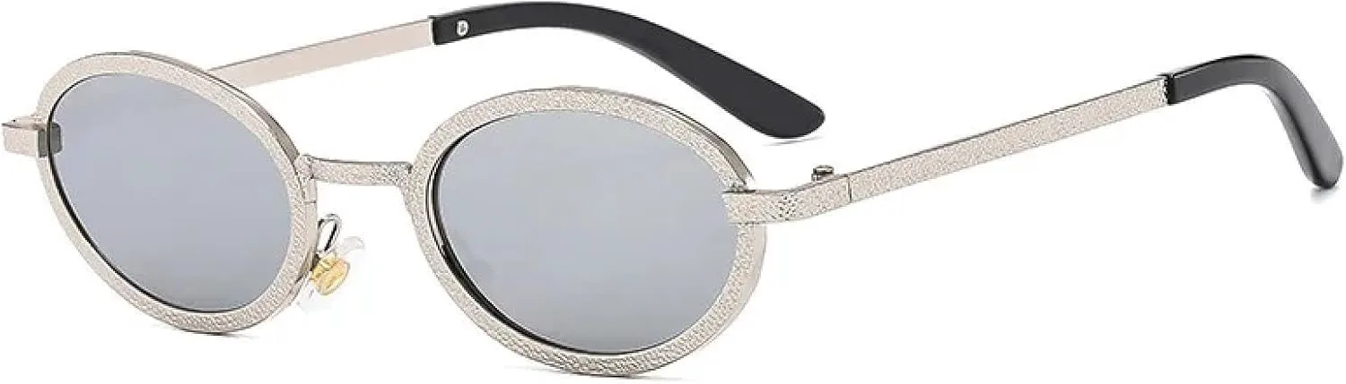 

Винтажные круглые мужские модные маленькие овальные металлические солнцезащитные очки для женщин класса люкс с защитой от УФ-излучения UV400 TVTBBVV, Silver-silver