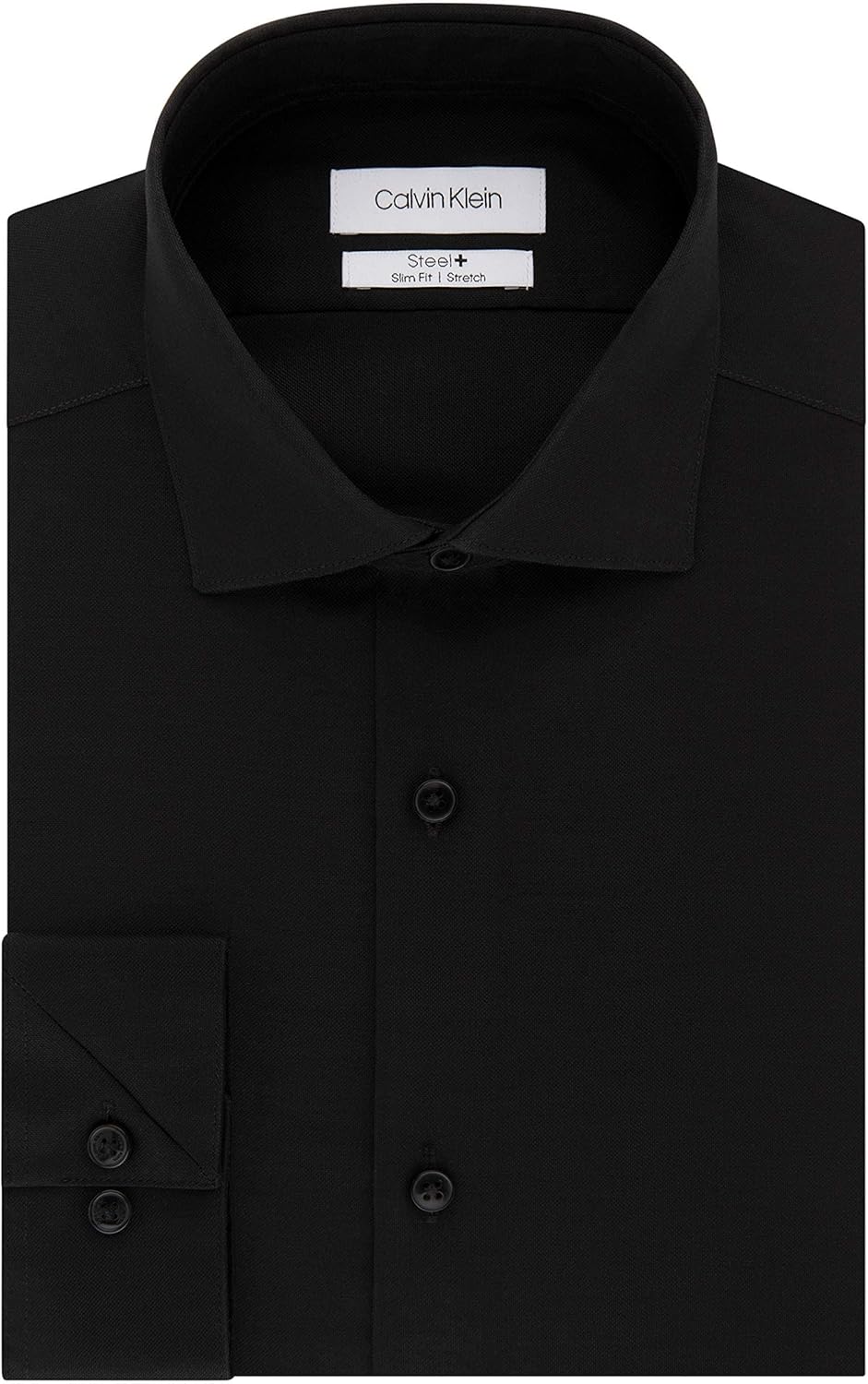 Мужская рубашка Calvin Klein, облегающая, нескользящая, однотонная, Jet Black — фото 3