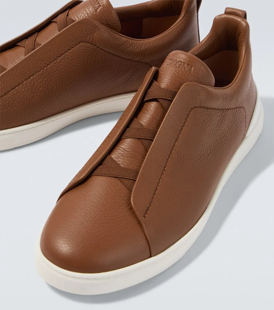 Кожаные кроссовки с тройной строчкой Zegna, коричневый — фото 3