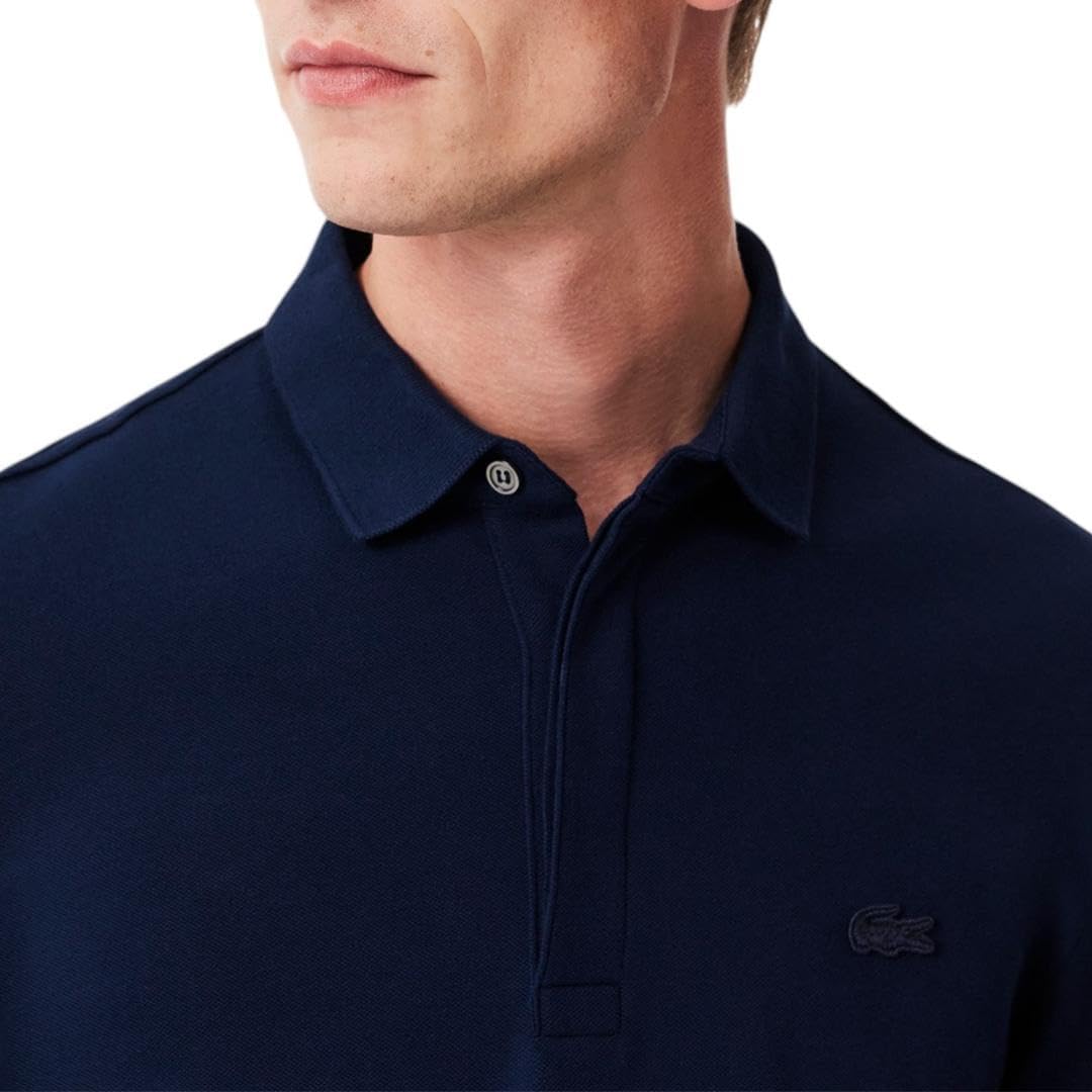 Мужское поло Lacoste Paris с длинным рукавом из эластичного хлопка, Navy Blue — фото 2