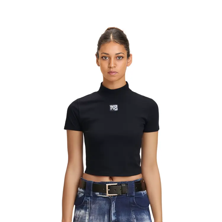 Футболка с высоким воротом и логотипом черная Alexander Wang — фото 3