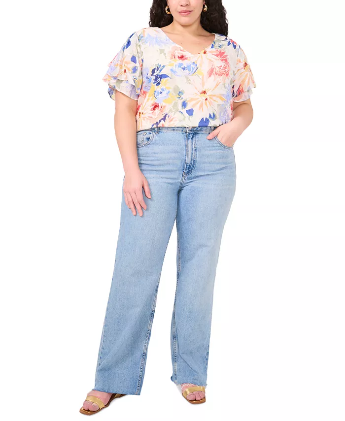 

Блузка с V-образным вырезом и рукавом тюльпан Plus Size Vince Camuto, белый
