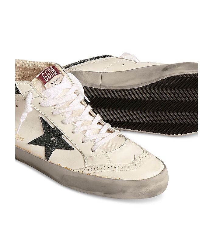 Мужские кроссовки Golden Goose Mid Star со шнуровкой и кончиками крыльев, слоновая кость/кремовый — фото 4