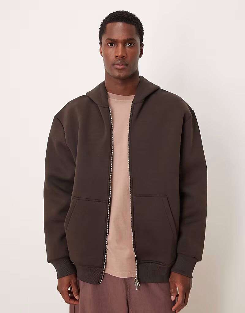 

Плотная свободная толстовка с капюшоном на молнии из ткани в стиле «дайвинг» коричневого цвета Asos Design