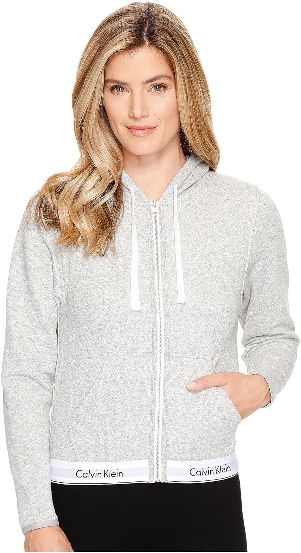

Женская современная хлопковая толстовка с капюшоном на молнии Calvin Klein, Grey Heather