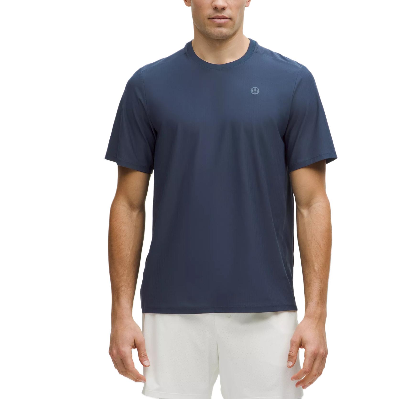 

Футболка теннисная мужская с защитой от ультрафиолета, полосатая, сетчатая Lululemon, синий