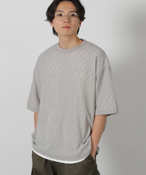 

Футболка с коротким рукавом, кружевной узор LAKOLE, песочно-серый