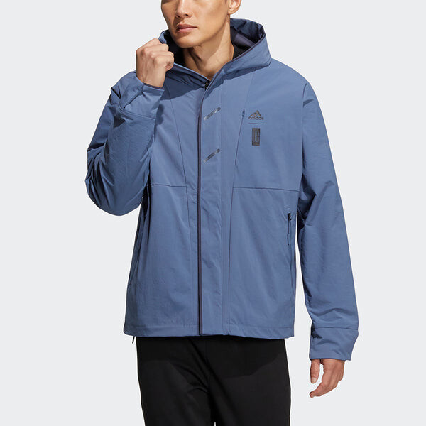 Куртка Men's adidas Wj Wv Jkt Martial Arts Series Logo Hooded Fleece Lined Sports Jacket Sky Blue, синий — фото 2
