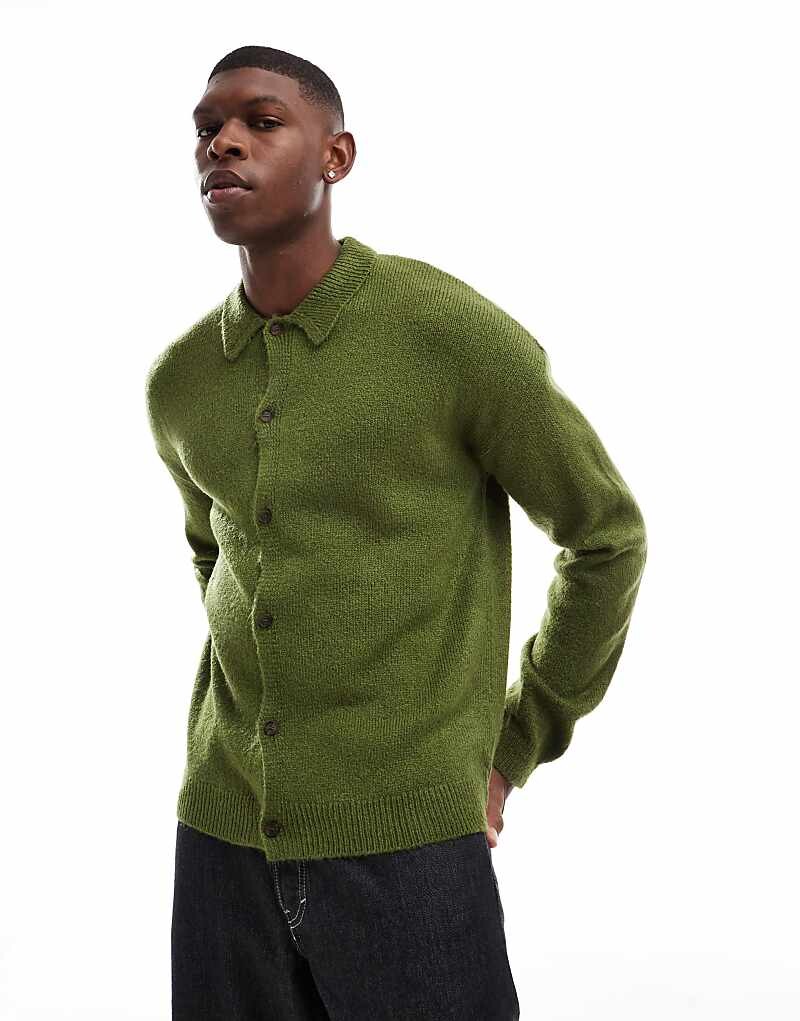 

Кардиган свободного кроя с воротником цвета хаки ASOS DESIGN