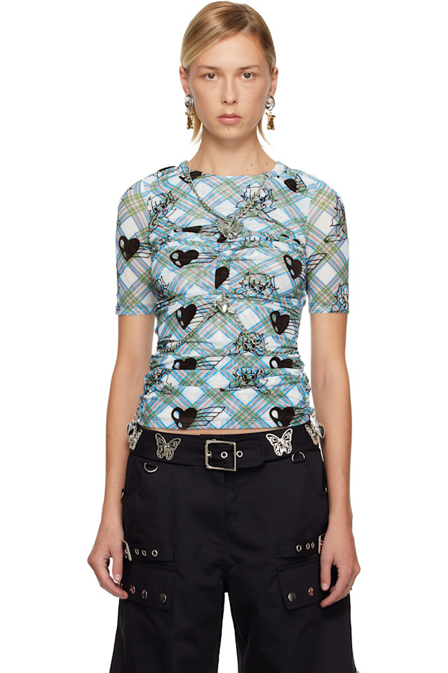 

Chopova Lowena Сине-Белая сетчатая футболка с коротким рукавом Sonicscape