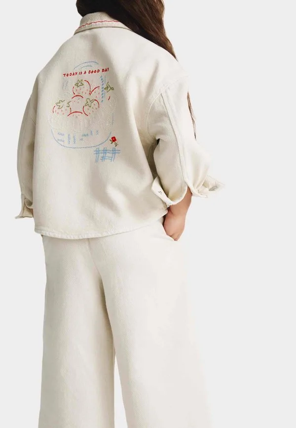 Джинсовая куртка с вышивкой в виде фруктов Marks & Spencer, Ecru Mix — фото 3