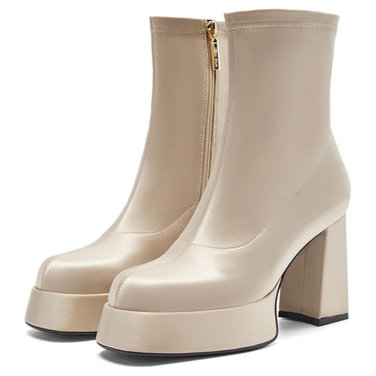 NINE WEST Женские полусапожки абрикосовые на каблуке 9,5 см, цвет Apricot — фото 4