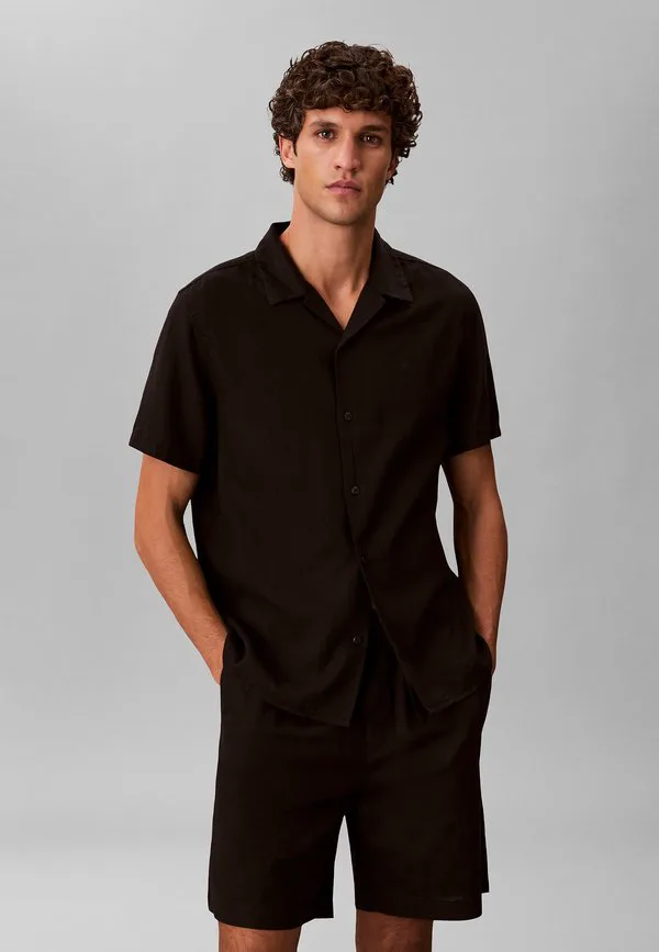 Рубашка с отложным воротником, однотонная, классная Calvin Klein, Black