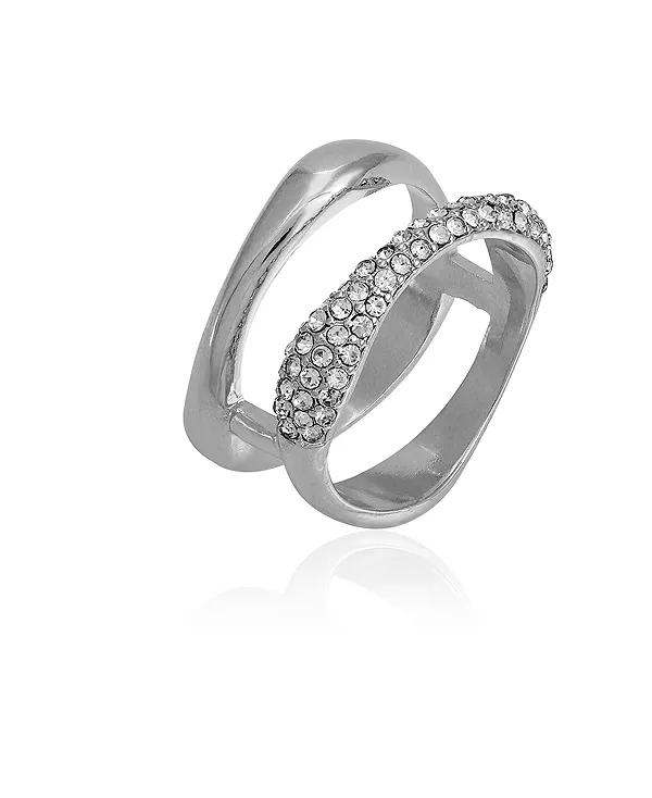 

Двойное кольцо с серебристым стеклянным камнем, размер 7 Vince Camuto, silver