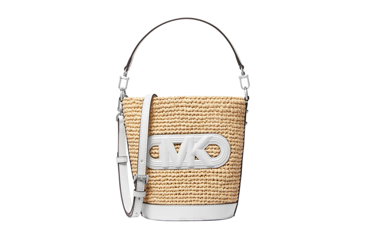 

MICHAEL KORS Сумка-ведро из ткани и искусственной кожи, через плечо, маленькая женская, натурального и белого цвета