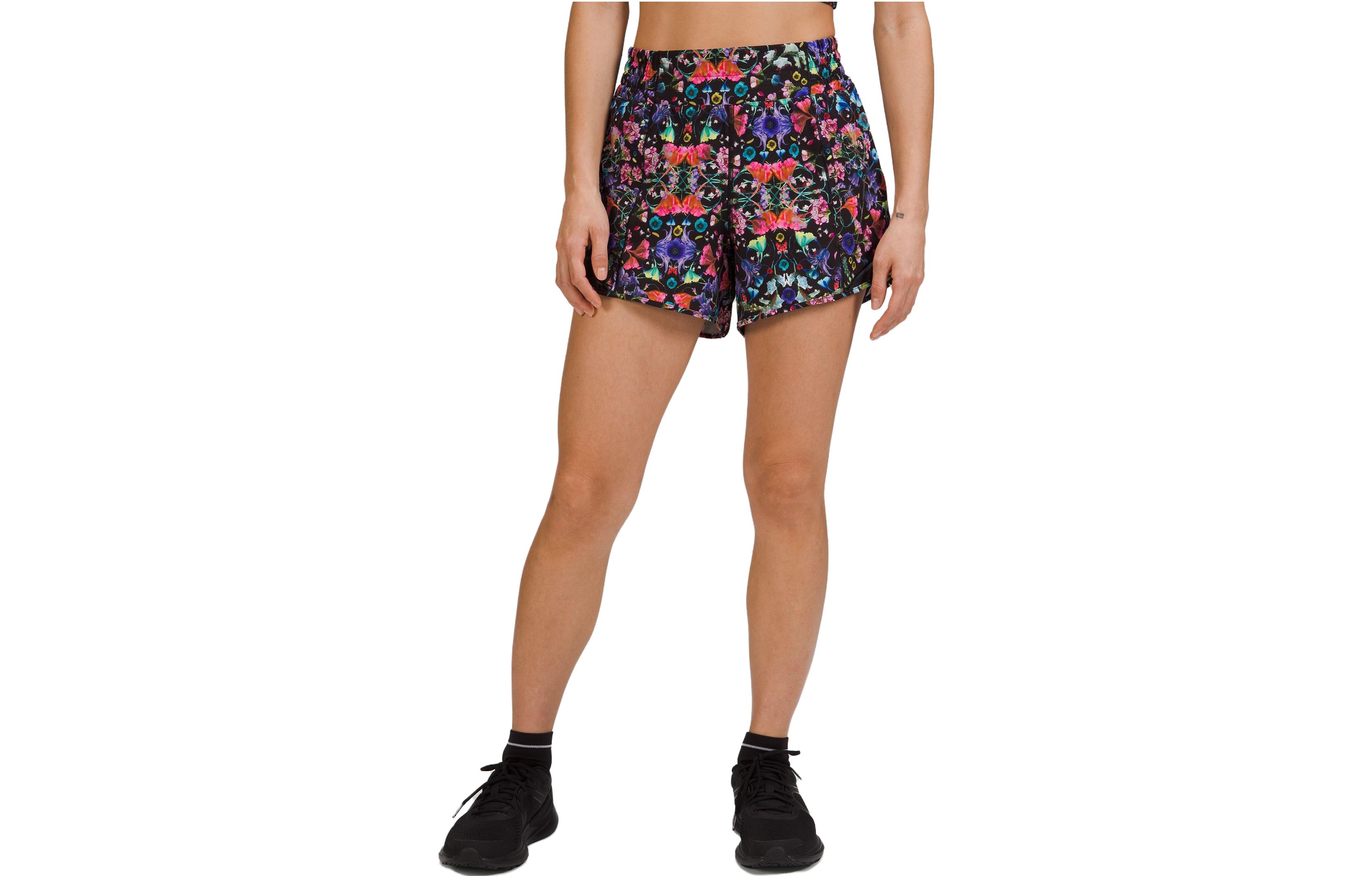 

Шорты спортивные 4" Lululemon, цветочный черный микс/черный