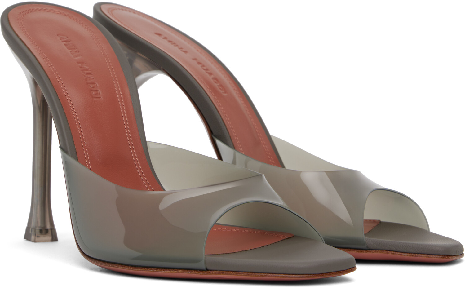 Серые босоножки на каблуке Alexa Glass Slipper 105 Amina Muaddi — фото 4