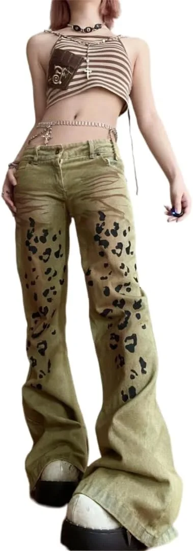 

Женские брюки с леопардовым принтом, низкая посадка, широкие MIFJNF