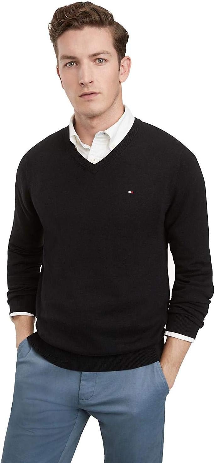 

Мужской хлопковый свитер Tommy Hilfiger с V-образным вырезом, черный, Black