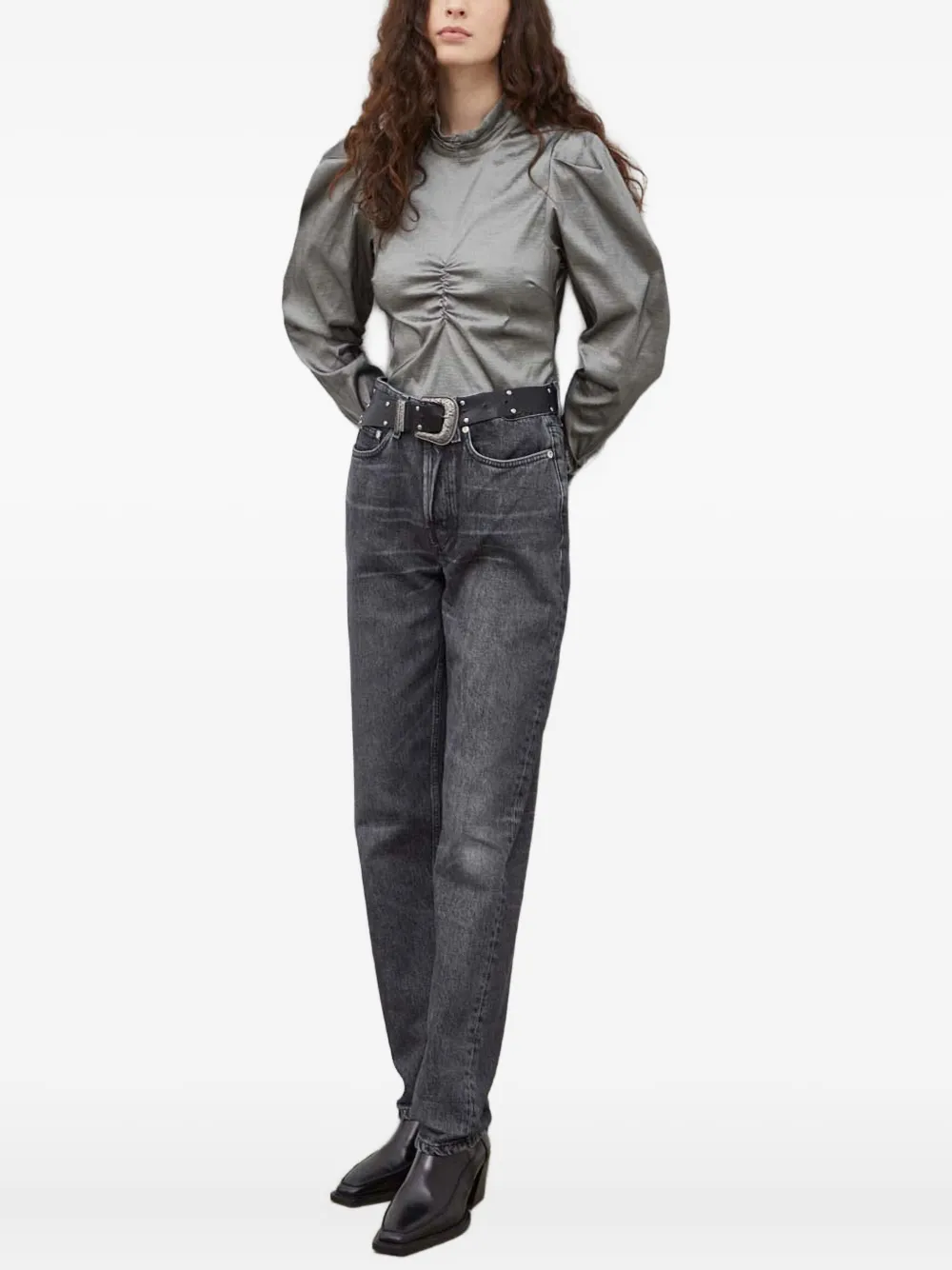 

Топ с драпировкой и пышными рукавами Gestuz, серый