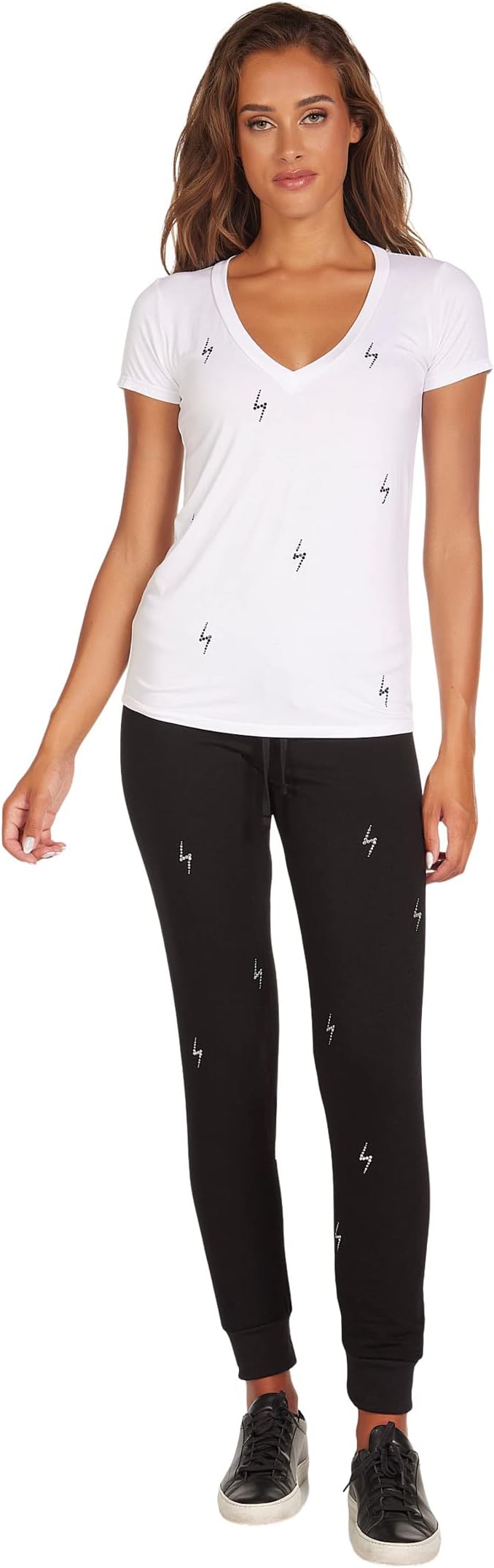 

Футболка Michael Lauren Kendrick Short Sleeve V-Neck Tee with Electric Bolt Crystals, белый