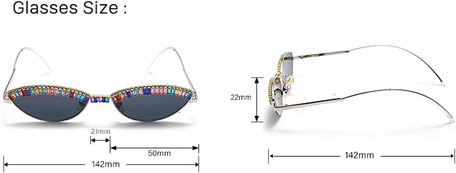 

Солнцезащитные очки Willochra со стразами, забавные, для вечеринки, «кошачий глаз», женские, роскошные, маленькие, для пляжа, летние, 2pcs-black White&silver Rainbow