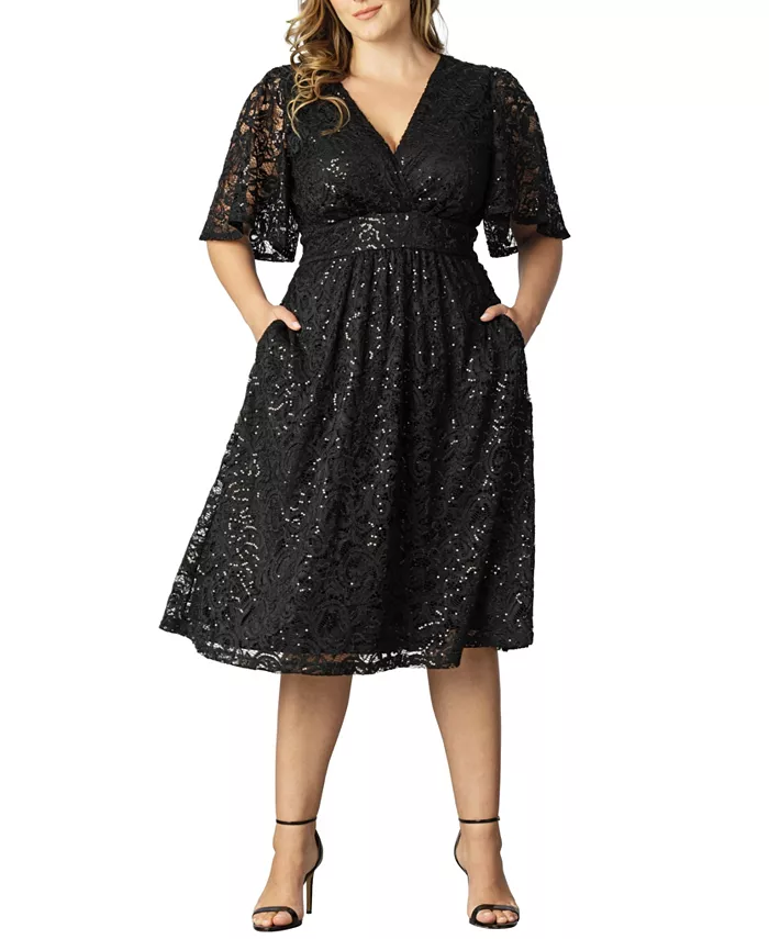 

Женское платье для коктейля с кружевом и пайетками в виде звезд Plus Size Kiyonna, синий