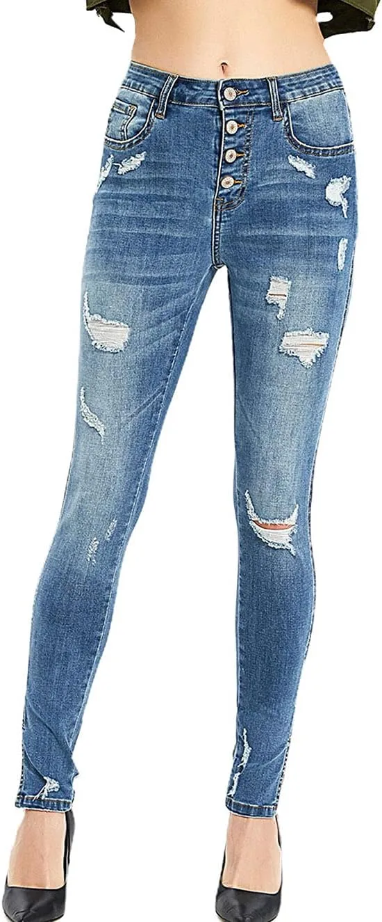 

ebossy Женские джинсы с высокой талией, рваные и потертые, с зауженным низом