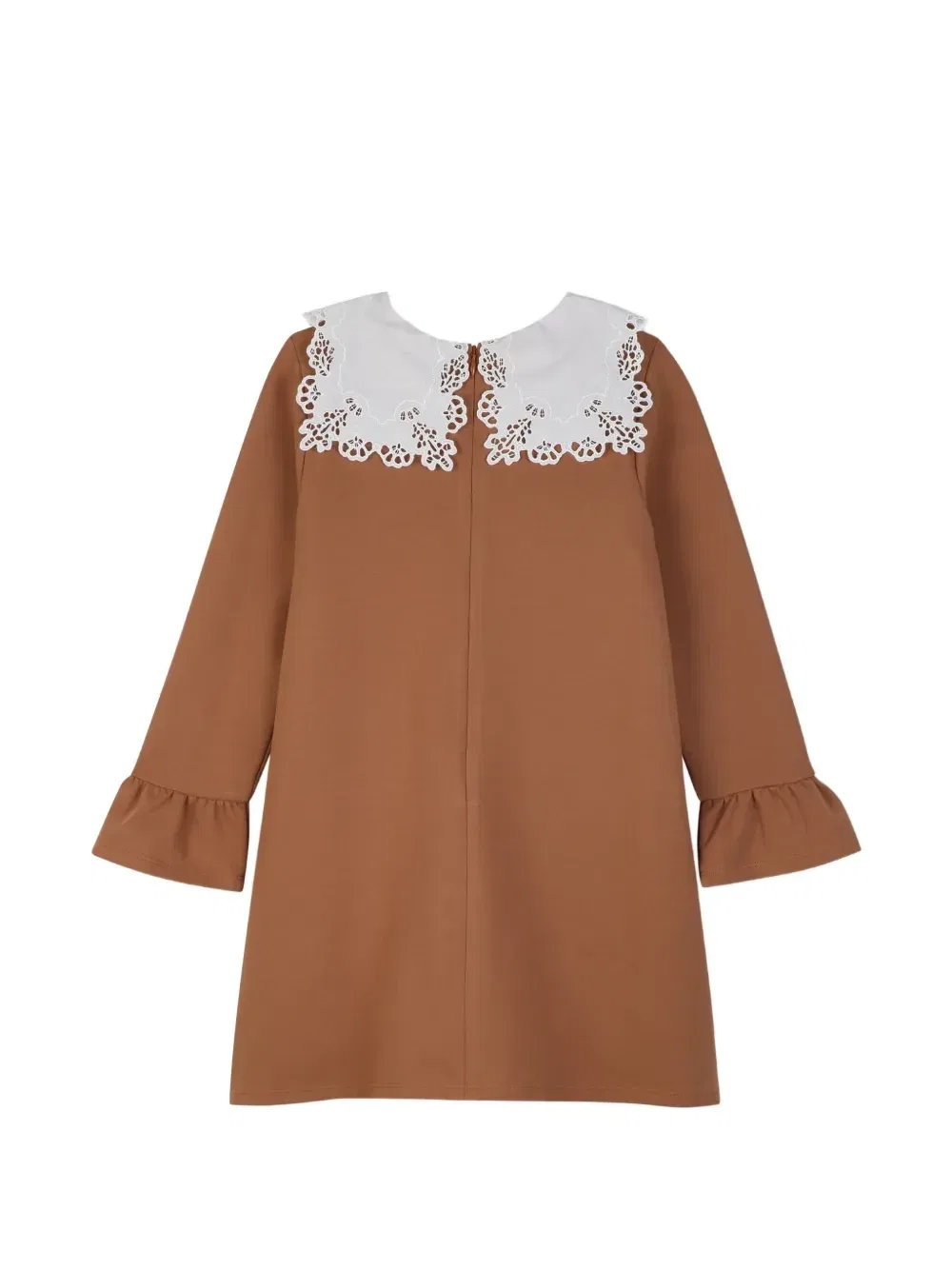 Платье с кружевным воротником и оборками на рукавах Chloé Kids, бежевый — фото 2