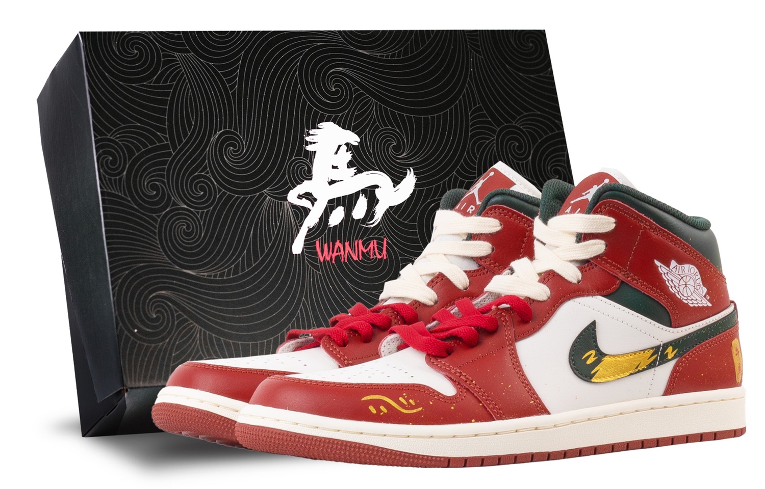 

Air 1 Year Of The Horse устойчивые к истиранию мид-топ винтажные баскетбольные кроссовки Unisex Jordan, белый/красный