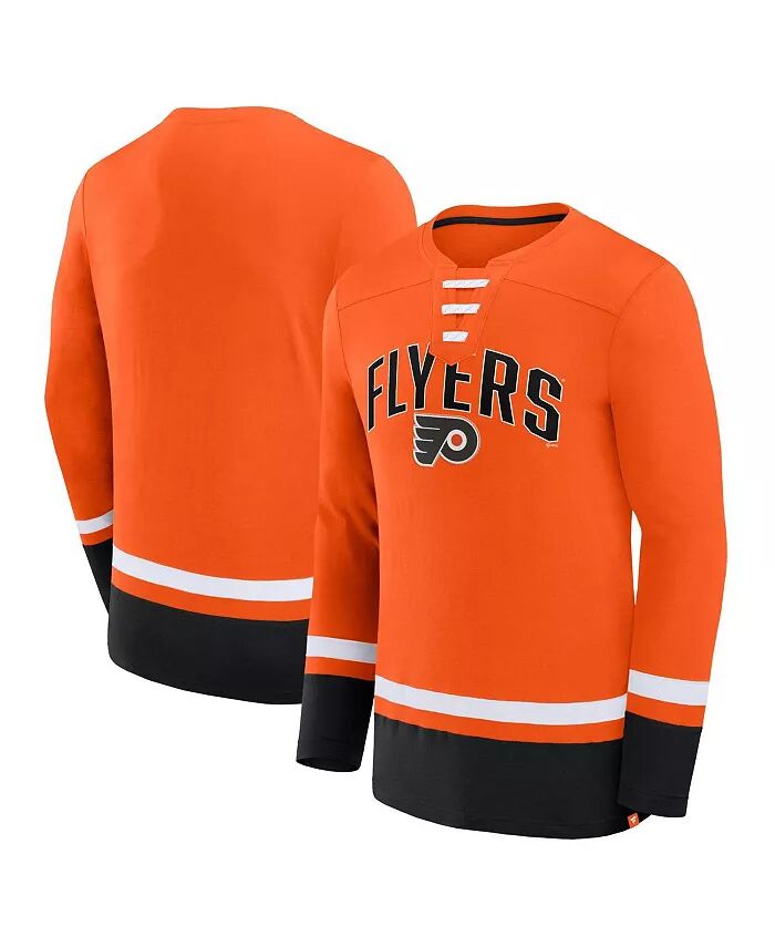 

Мужская оранжевая футболка Philadelphia Flyers Back Pass со шнуровкой и длинным рукавом Fanatics